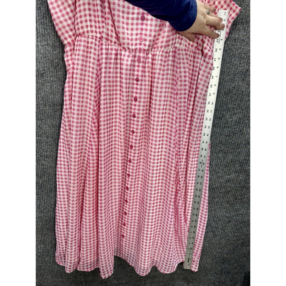 Torrid Gingham Midi Dress Womens 4x Pink Chiffon Button Detail Spaghetti Strap - Picture 11 of 12